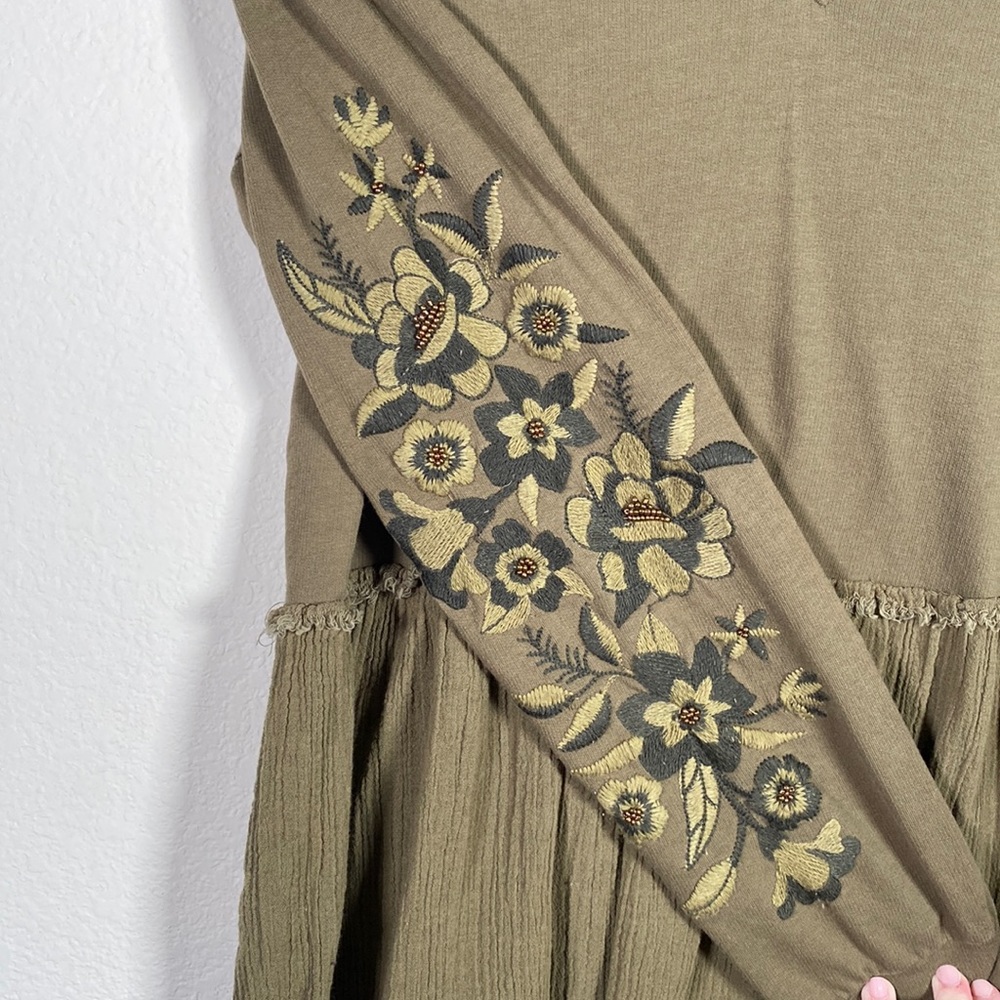 Miss Me embroidered olive green hoodie tunic Small